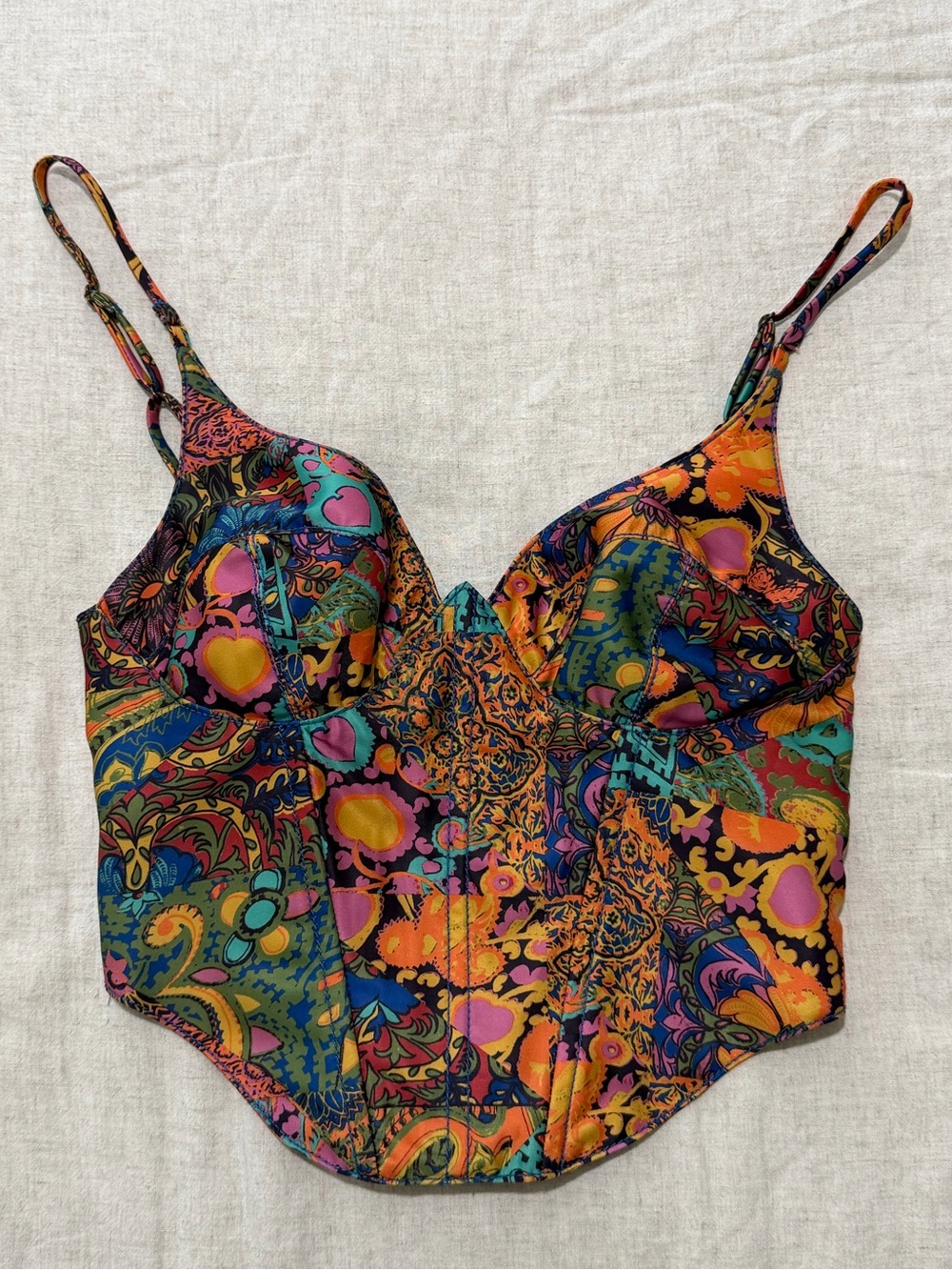 Urban Outfitters Karissa Multicolor Paisley Bustier Crop Top - small